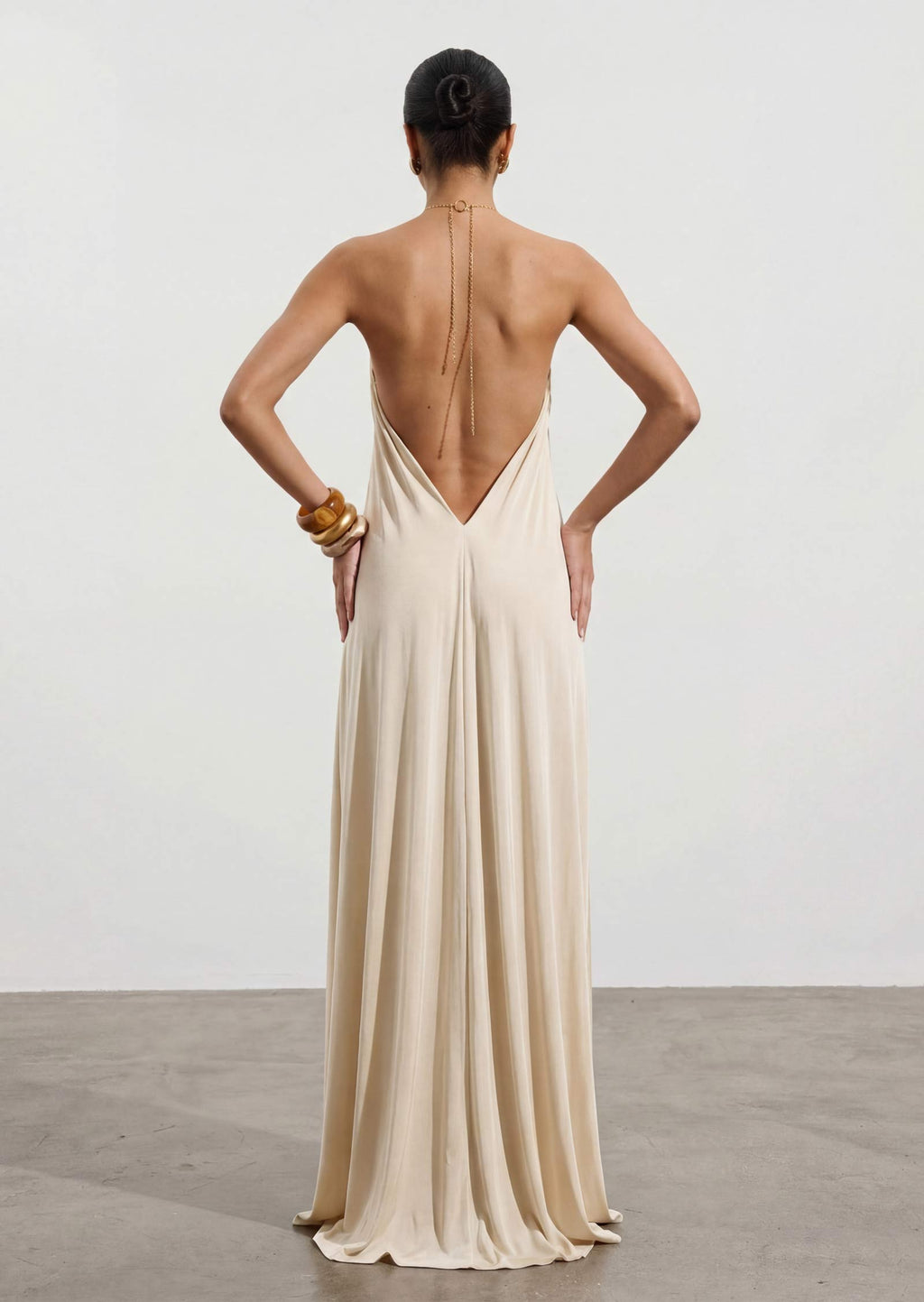 Halter With A Metallic Ring Maxi Dress In White
