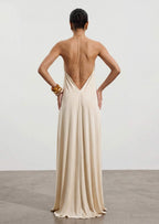 Halter With A Metallic Ring Maxi Dress In White