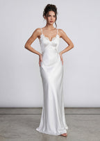 Tina Lace Strap Satin Maxi Dress In White