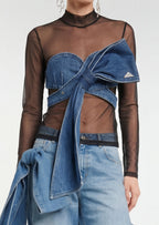 Pippa Bow Detail Denim Top