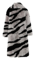 Trendy Faux Fur Zebra Print Coat