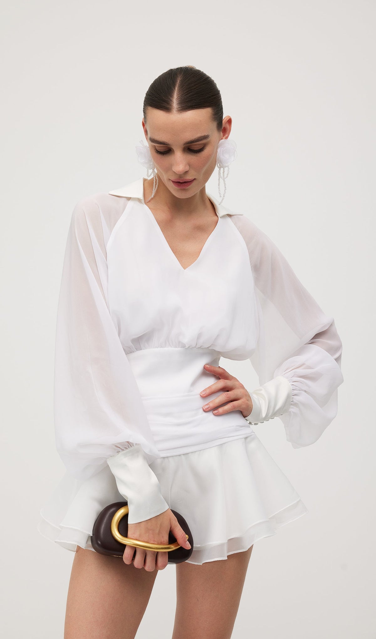 Solid Lantern Sleeve Mini Dress