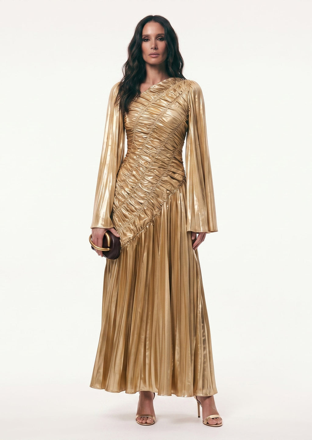 Metallic Ruffled Maxi Dress