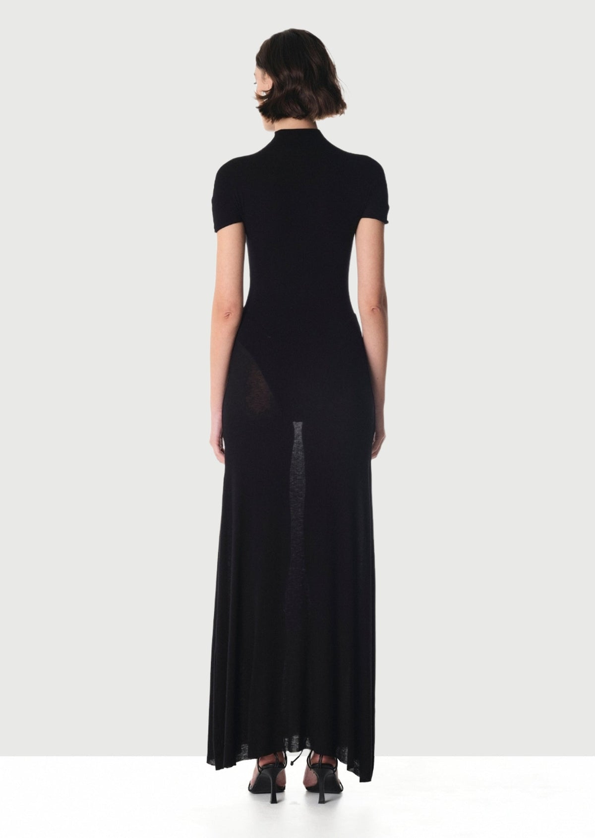 Short Sleeved Sheer Button Maxi Dress In Black