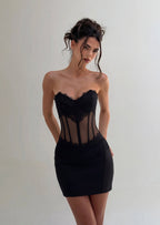 Sleeveless Mini Dress With Lace In Black