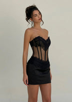 Sleeveless Mini Dress With Lace In Black