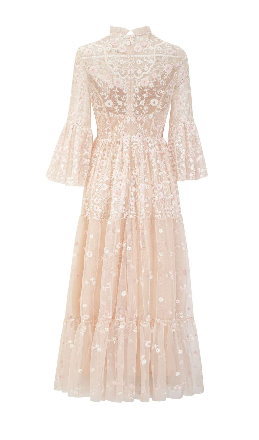 Embroidered Flower Sequins Mesh Maxi Dress