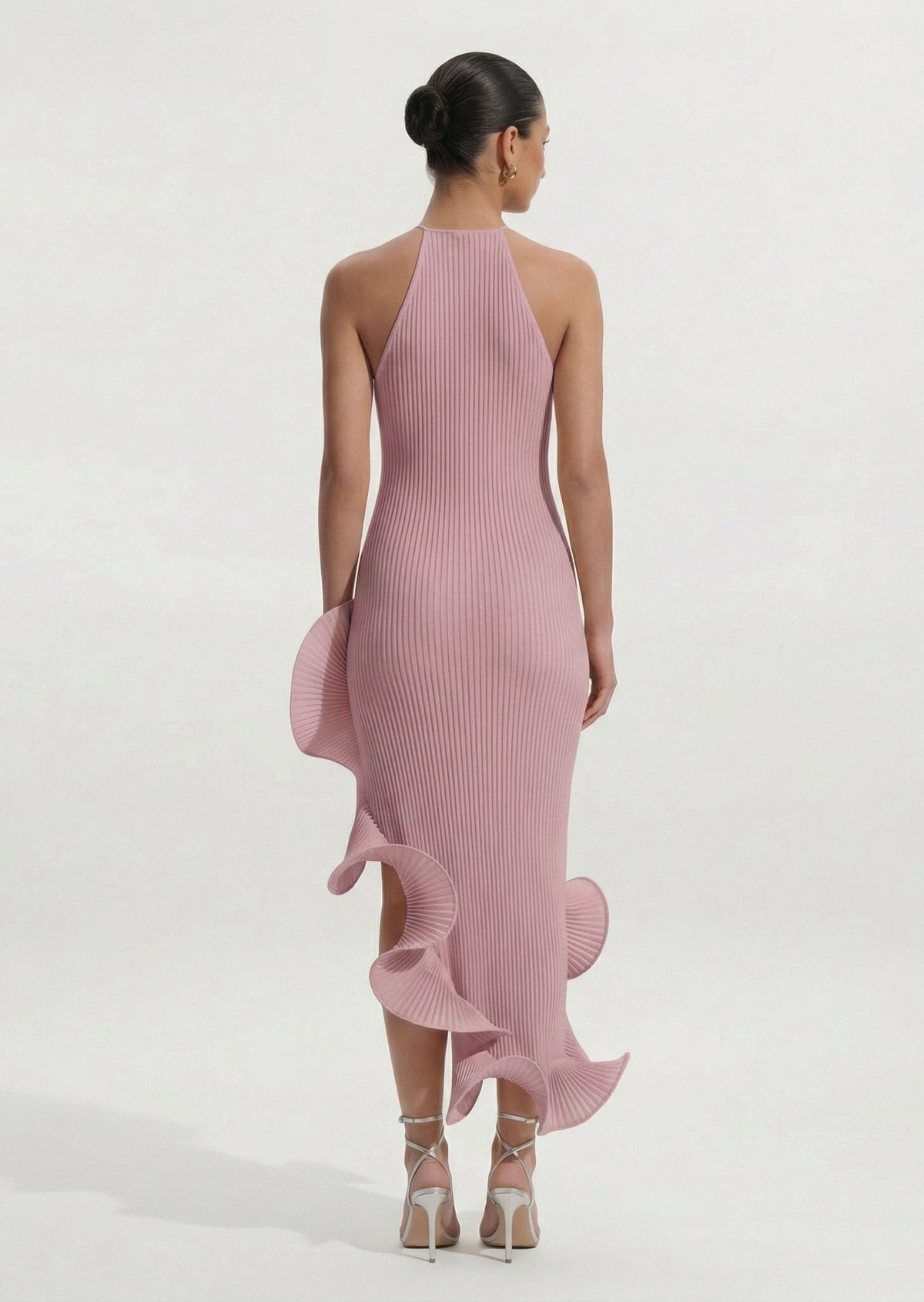 Pleated Sleeveless Irregular Ruffle Midi Dress In Purple