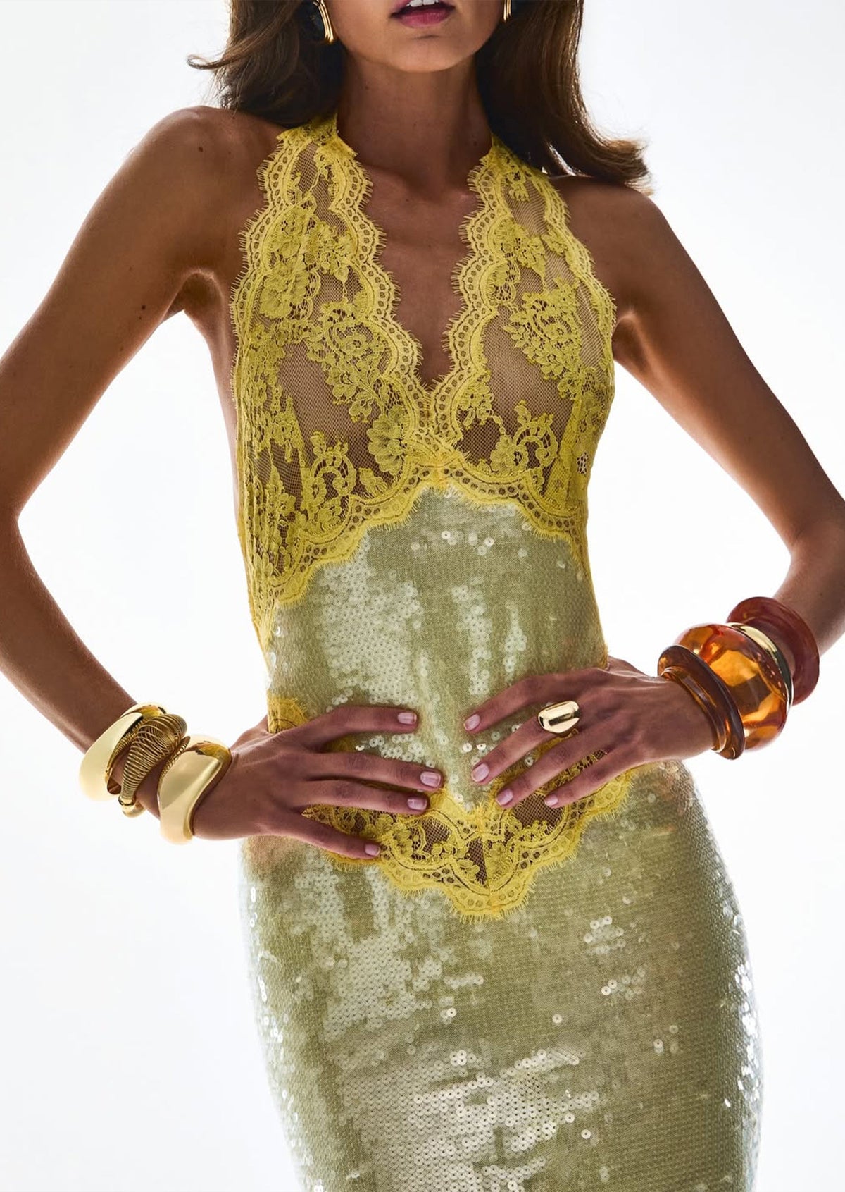 Julieta Sequin Lace Midi Dress