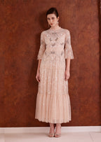 Embroidered Flower Sequins Mesh Maxi Dress