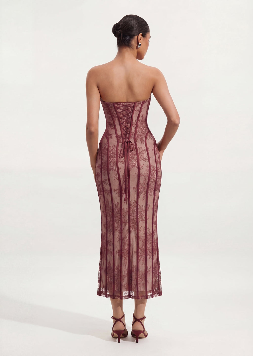 Sian Maxi Dress In Burgundy Floral Lace