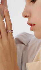 Black and White Plaid Checkerboard Rings