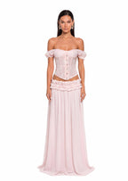 Kacy Corset &  Sheer Maxi Skirt Set In Pink