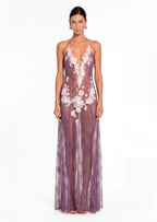 Antheia Sheer Lace Maxi Dress In Light Purple