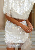 Abishek Sequined Mini Skirt Set In White
