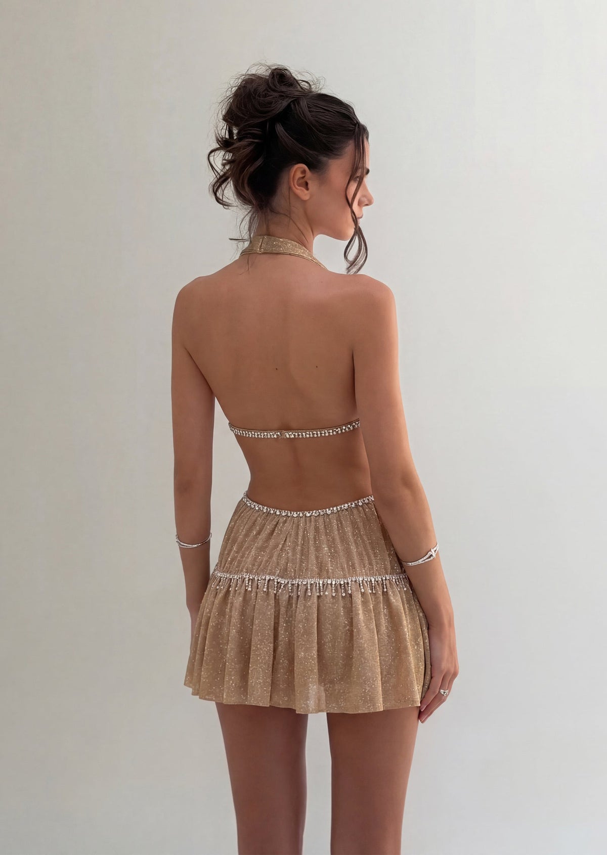 Open Back Mini Dress In Diamond Sand