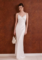 Tina Lace Strap Satin Maxi Dress In White
