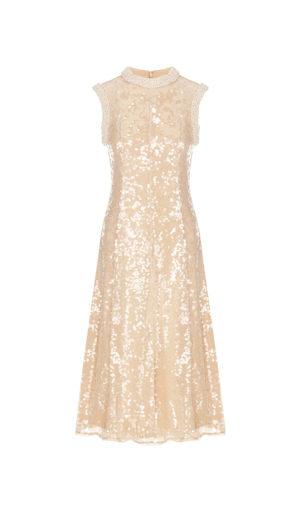 Sequin Embellished Pearl Trim Midi Dress