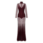 Sareka Sheer Maxi Dress In Claret
