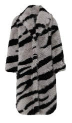 Trendy Faux Fur Zebra Print Coat