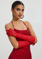 Long Lace Gloves In Red