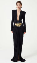 V-Neck Draped And Embroidery Evening Dress