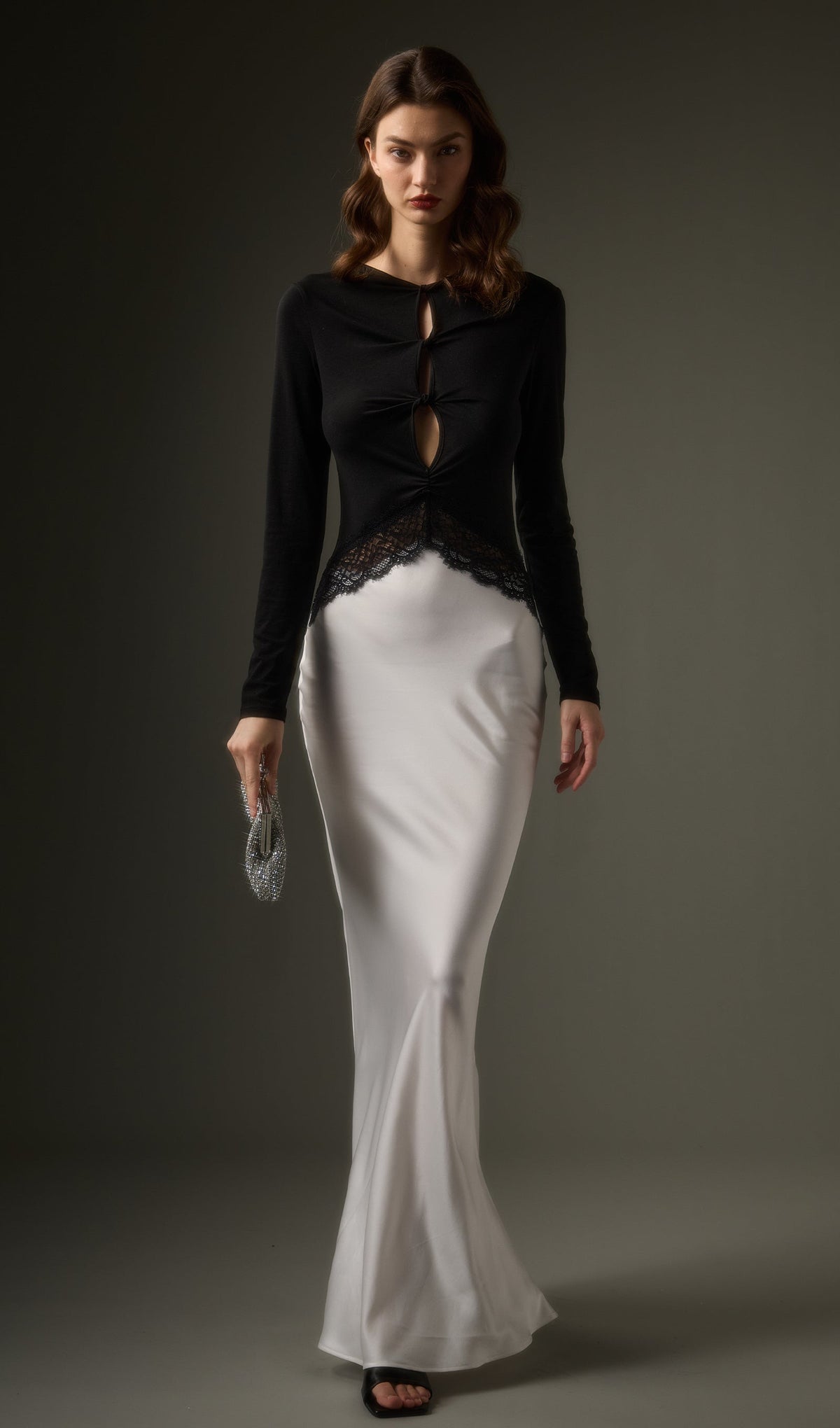 Open Twist Lace Maxi Dress In Black White