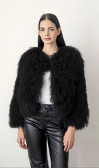 Short Shearling Jacket Coat-Black