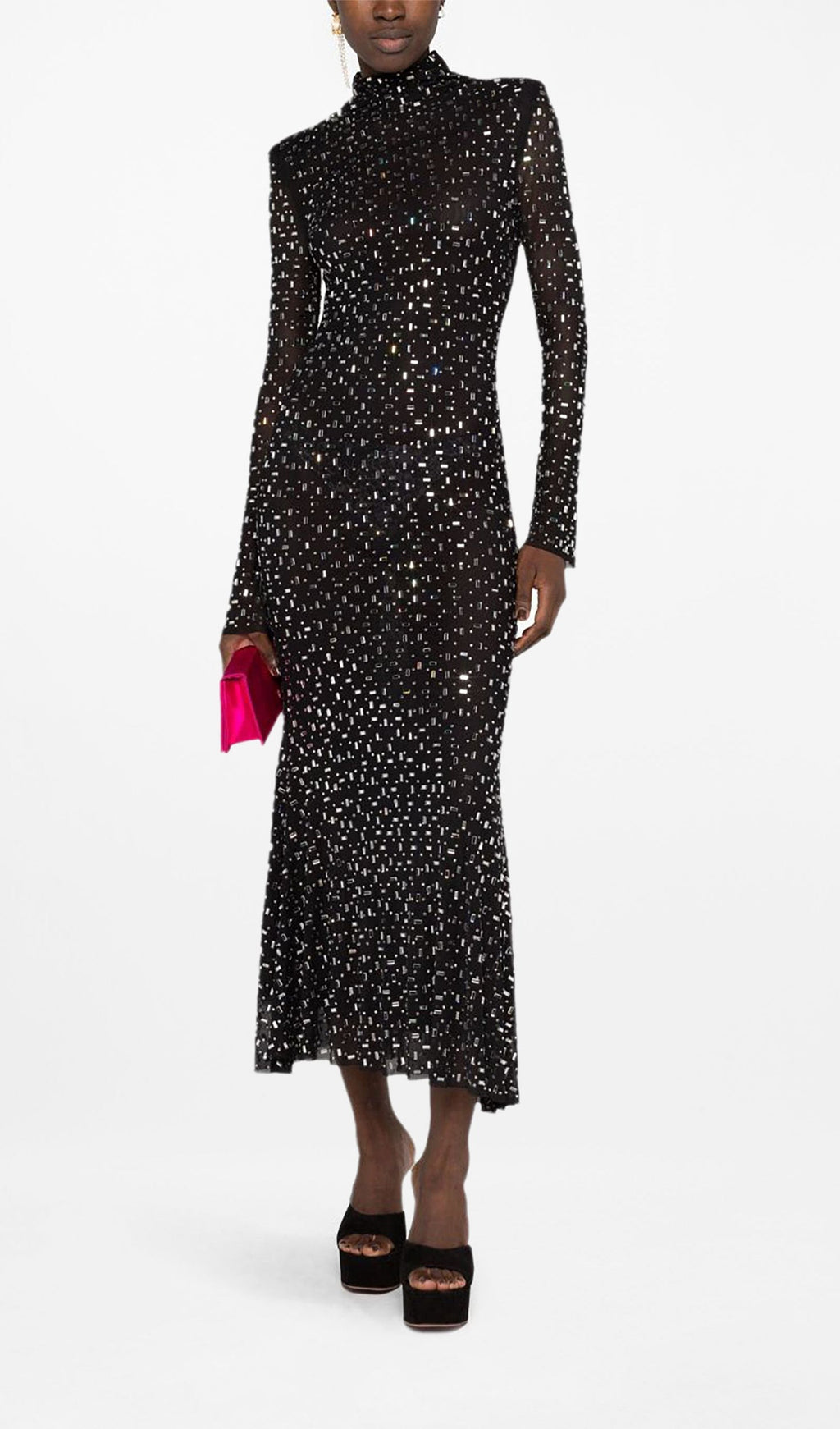 Rhinestone-Embellished Mesh Midi Dress