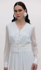 V Neck Bodice Mesh Midi Skirt Sets