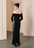 Jean Off Shoulder Velvet Maxi Dress In Black