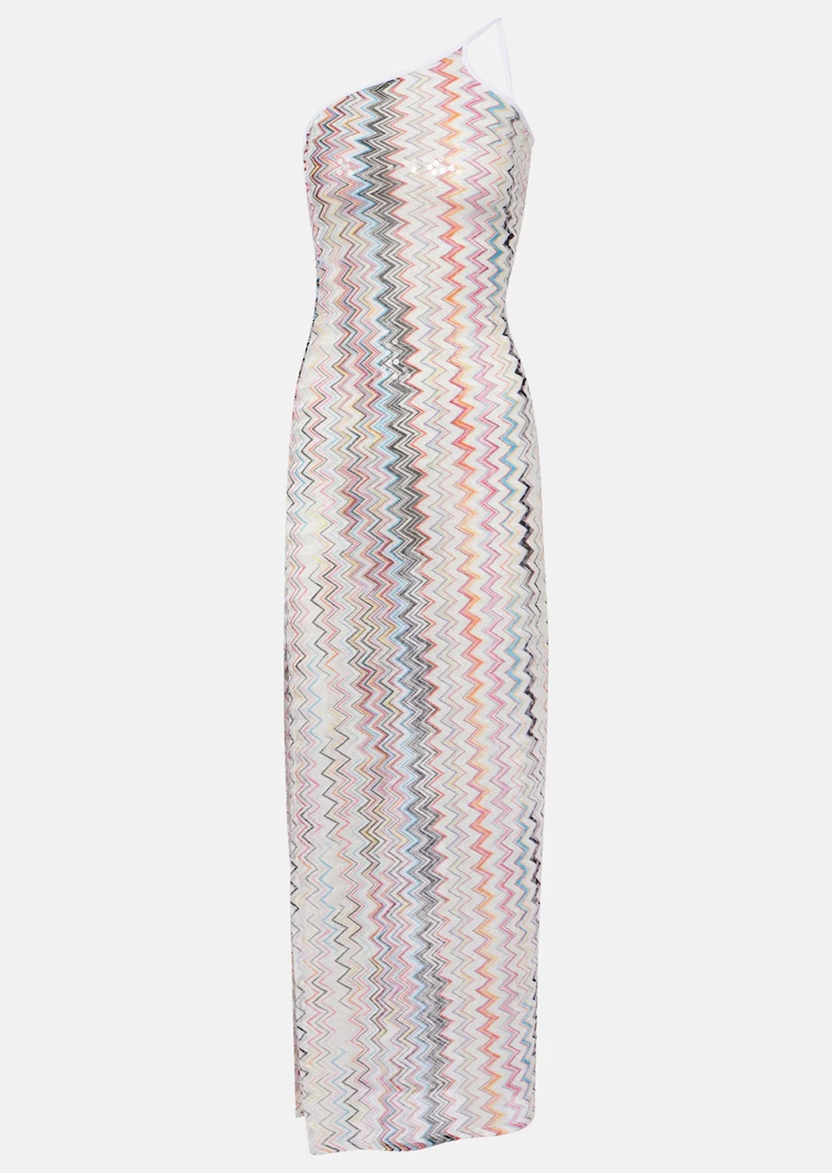 One Shoulder Striped Crochet Knit Maxi Dress