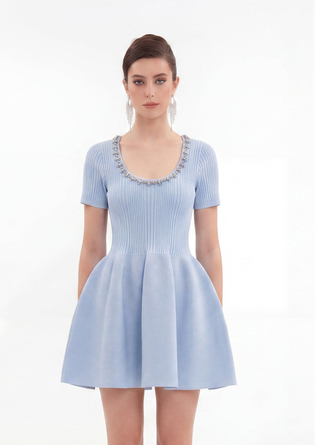 Sandro Knit Mini Dress In Light Blue