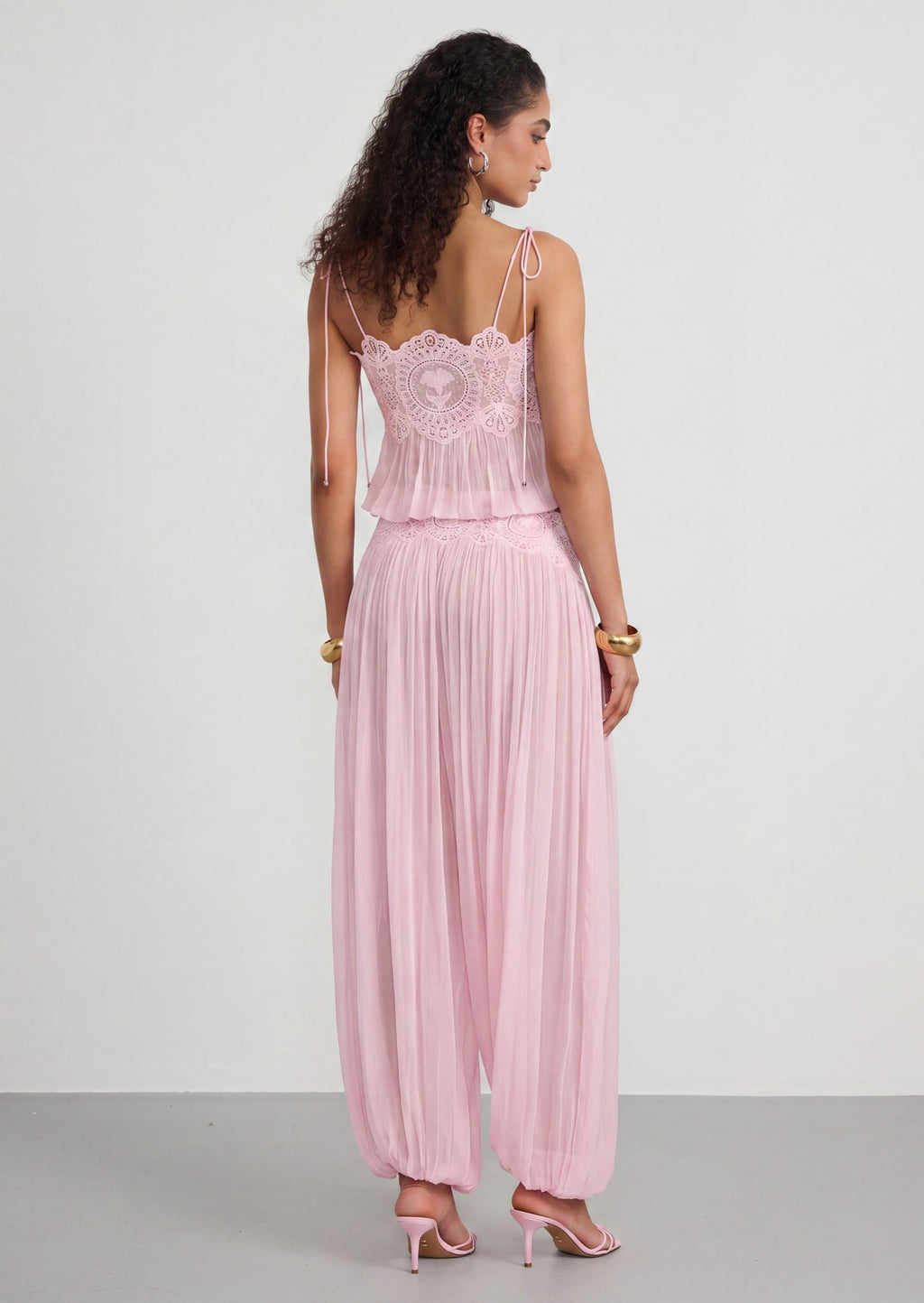 Luenie Chiffon Top & Pant Two Piece Set In Pink