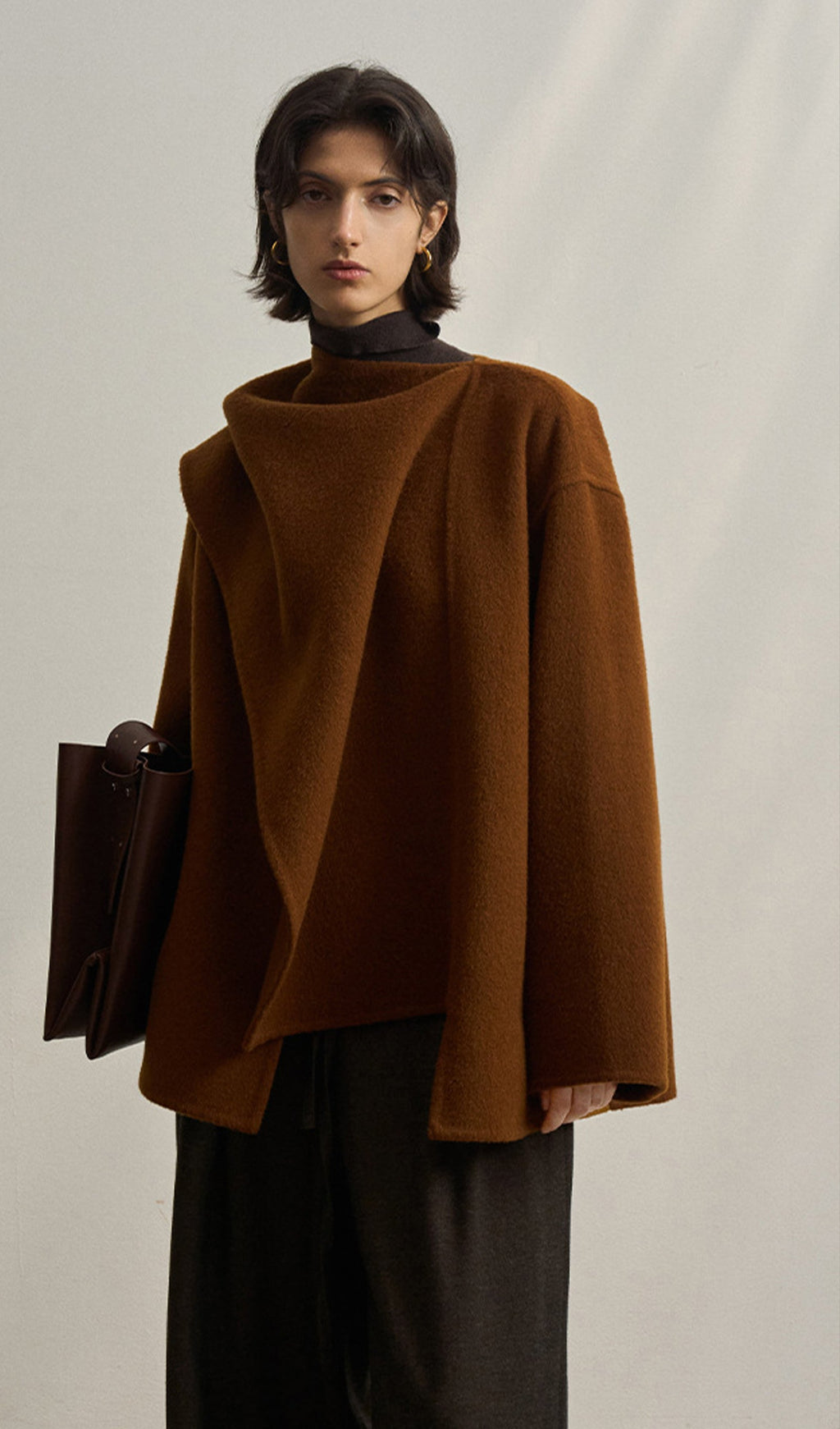 Solid Cape Style Coat-Chestnut