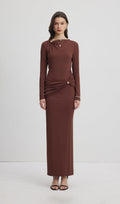 Jersey Seductive Fitted Maxi Dress-Brown