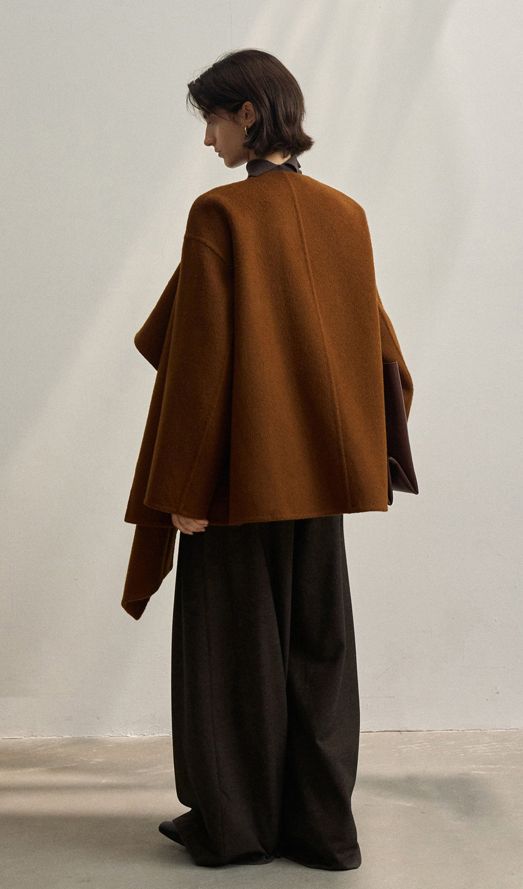 Solid Cape Style Coat-Chestnut