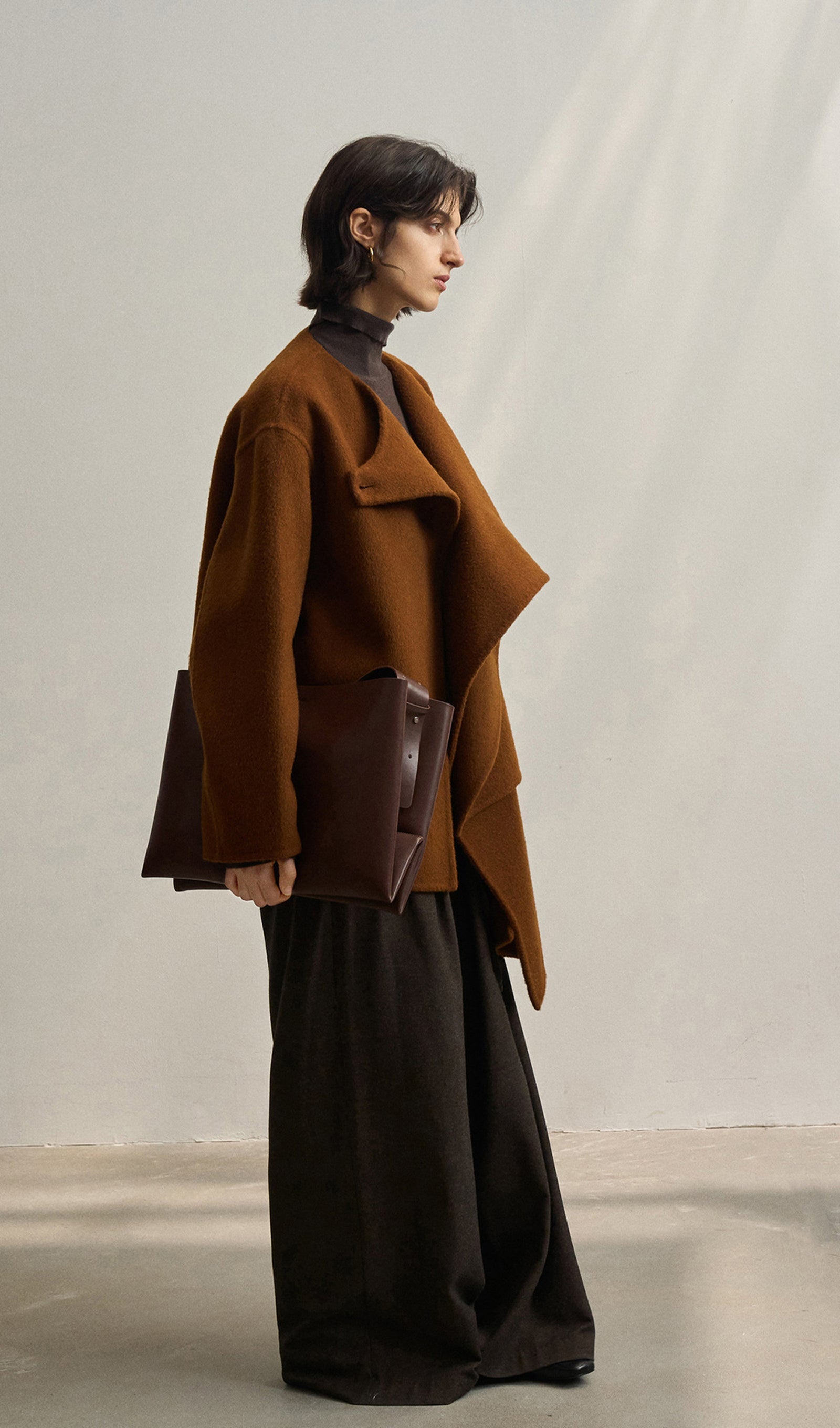Solid Cape Style Coat-Chestnut