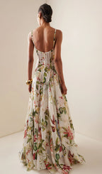 Floral Ruched Floral And Fauna Maxi Dress