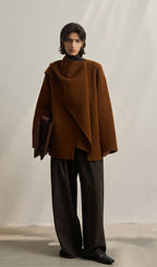 Solid Cape Style Coat-Chestnut
