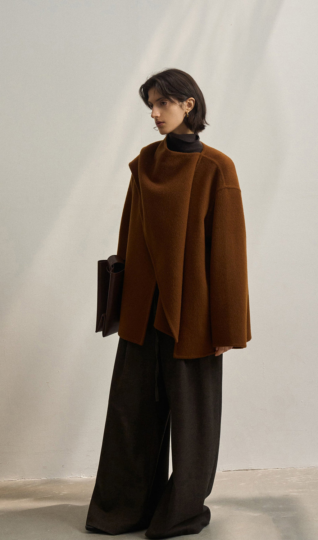 Solid Cape Style Coat-Chestnut