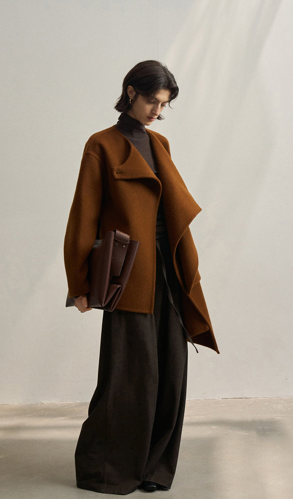 Solid Cape Style Coat-Chestnut