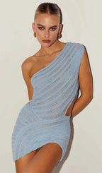 Ladder Hollow Knit Mini Dress-Blue