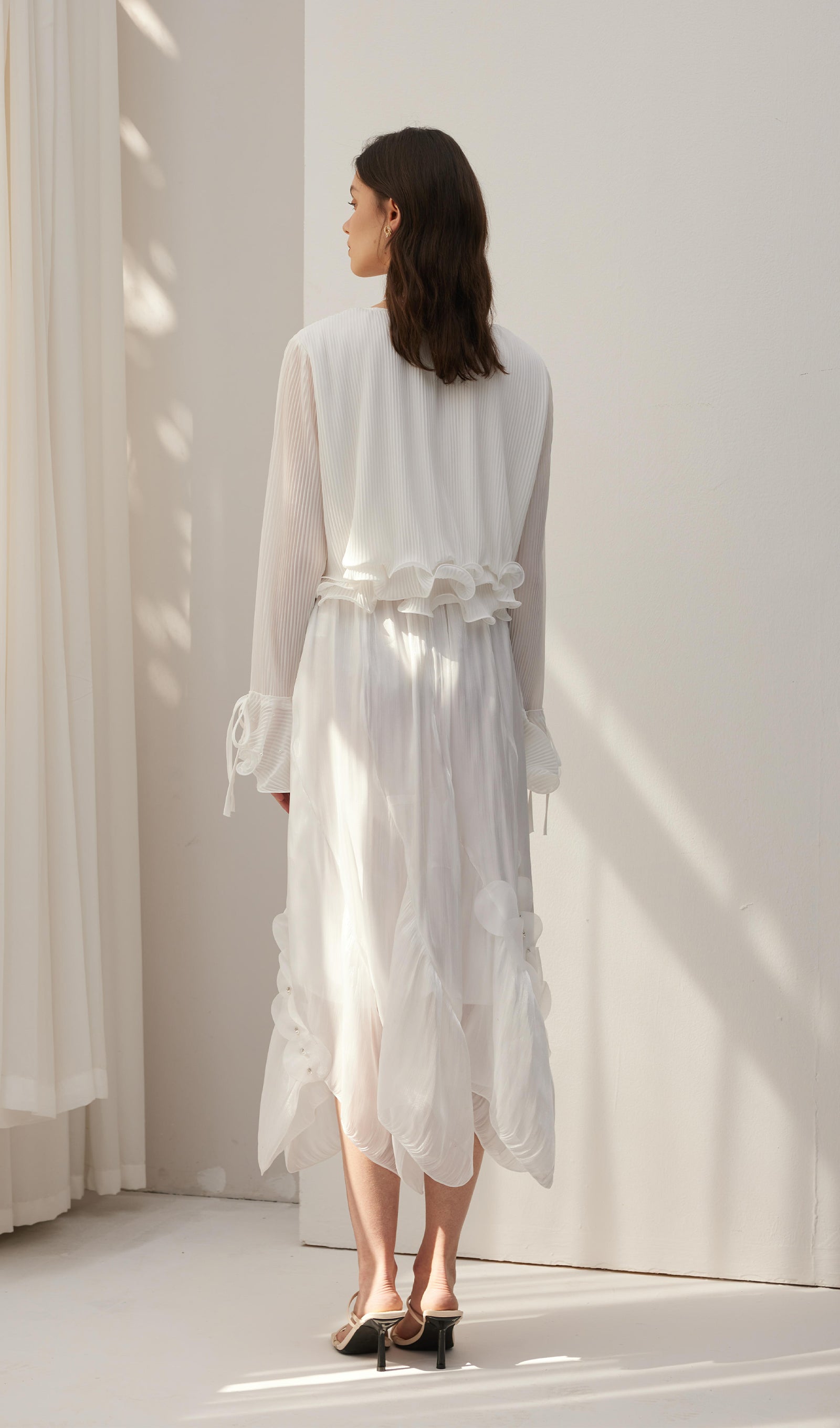 Solid Draped Midi Skirt