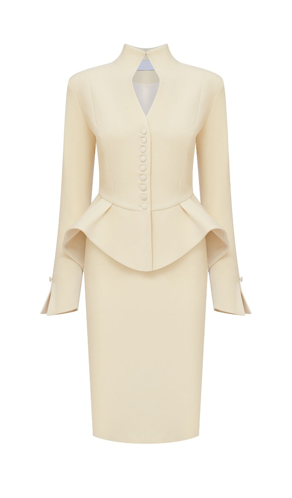 Solid Peplum Jacket & Slit Midi Skirt Set