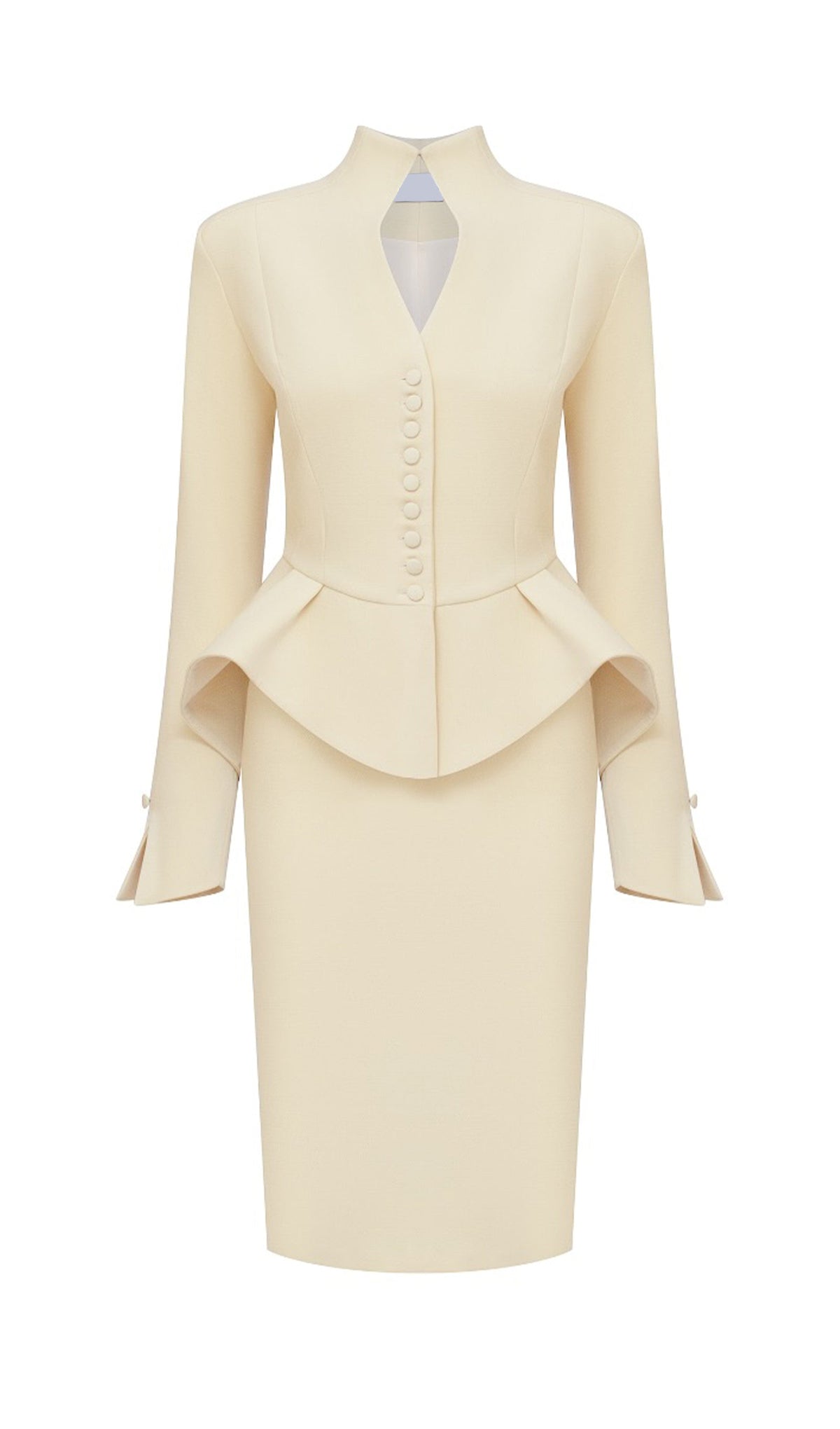 Solid Peplum Jacket & Slit Midi Skirt Set