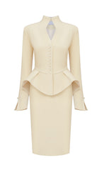Peplum Jacket & Slit Midi Skirt Set
