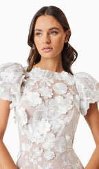 Floral 3D Lace Midi Dress In White