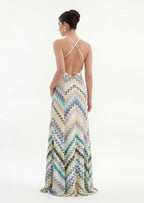 Brian Open Back Crochet Knit Maxi Dress In Blue