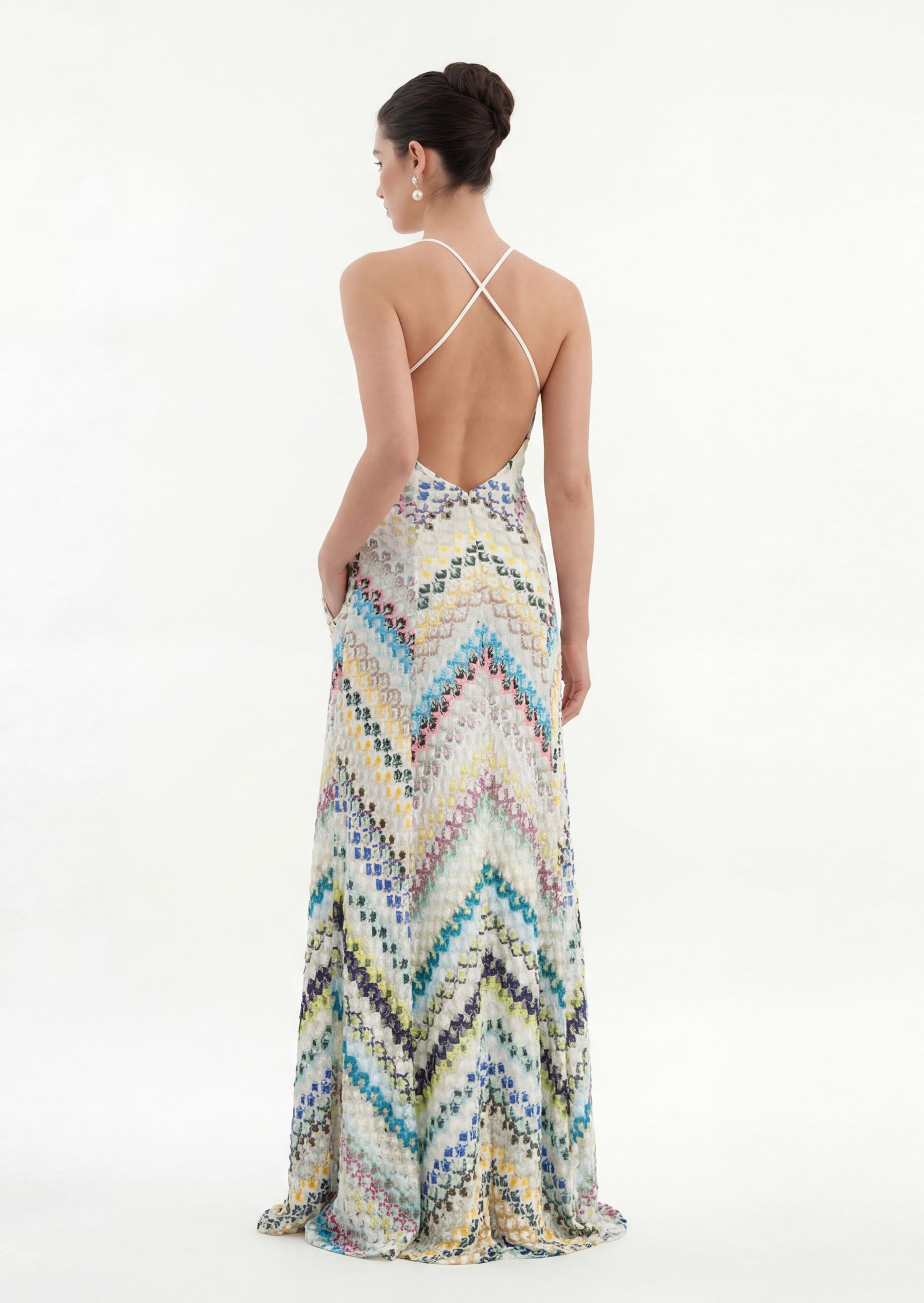 Brian Open Back Crochet Knit Maxi Dress In Blue